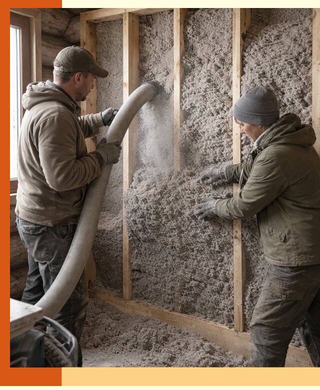 Утепление бревенчатого дома эковатой в Зеленодольске