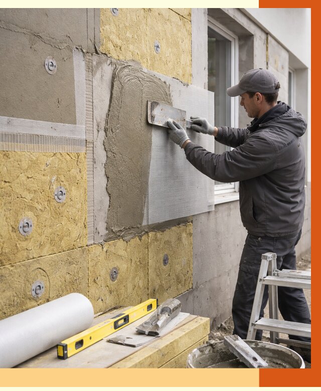 Утепление фасада под штукатурку в Зеленодольске от 4347 руб/м2 — монтаж пенопластом и минватой | ТепломастерЗлн