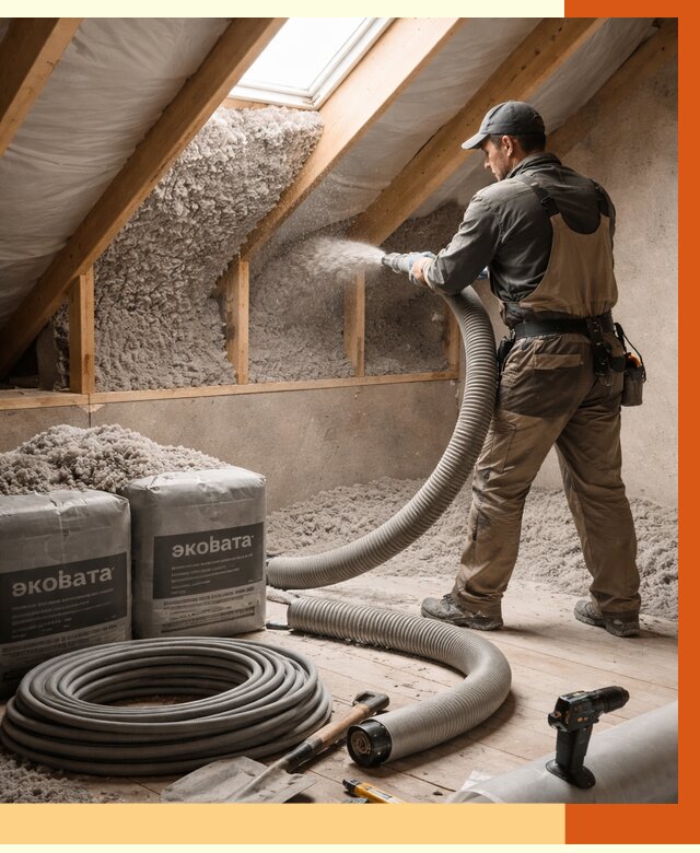 Утепление мансарды эковатой в Зеленодольске от 2277 руб/м2 — монтаж, задувка, цена | ТепломастерЗлн
