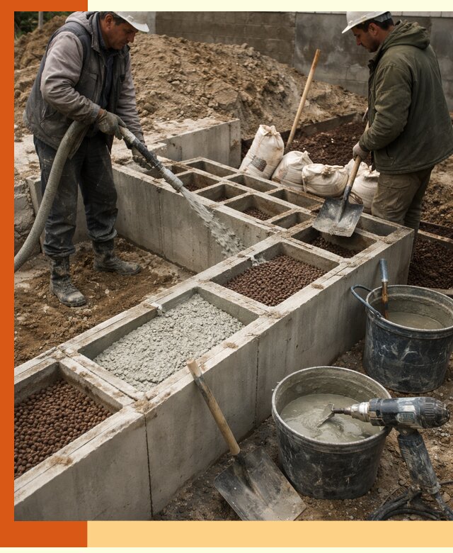 Заполнение полостей фундамента в Зеленодольске герметичным утеплением и повышением прочности