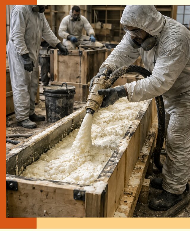 Заливка пенополиуретана в формы для утепления в Зеленодольске